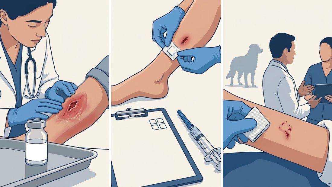Shema triju odvojenih odluka: antibiotik za odabranu infekciju, zaštita od tetanusa i procjena rizika od bjesnoće.