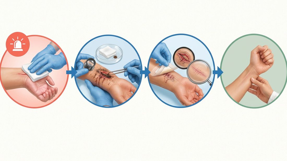 Klinički tok odluke s četiri razine hitnosti zbrinjavanja akutne rane.