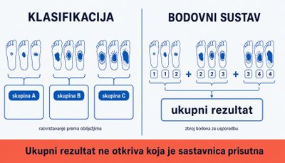 Shema u dva stupca: klasifikacija razvrstava ulkuse u skupine, a bodovni sustav daje ukupni rezultat koji ne otkriva pojedinu sastavnicu.