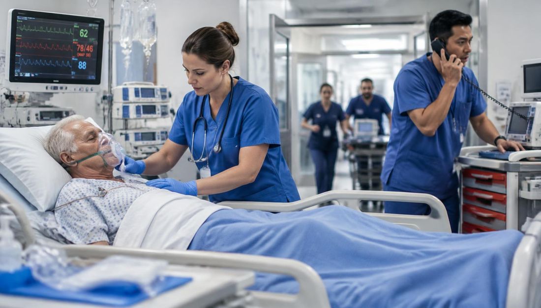 Jedna medicinska sestra ostaje uz ugroženoga bolesnika dok drugi djelatnik poziva tim za hitno zbrinjavanje