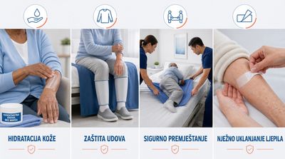 Četiri mjere prevencije razderotina kože u starijih osoba: hidratacija kože kremom bez mirisa, zaštita udova od udaraca, sigurno premještanje uz pomoć dviju osoba i nježno uklanjanje ljepljivog materijala.