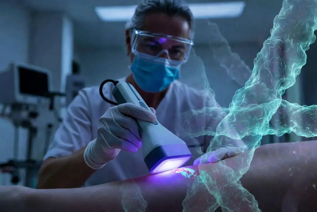 Zdravstveni djelatnik provodi fluorescencijsko snimanje radi procjene bakterijskog opterećenja kronične rane.