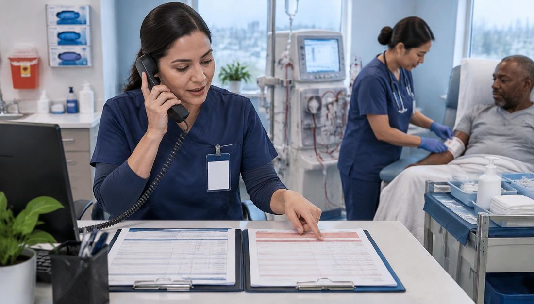 Medicinska sestra telefonom prenosi nalaz i upisuje odgovornu osobu, sljedeću radnju i rok dok druga sestra kontrolira oblogu.