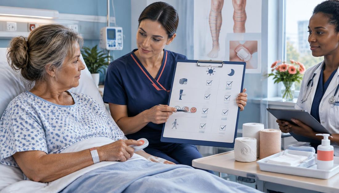 Bolesnica i zdravstveni tim provjeravaju mjerljiv plan njege limfedema i kronične rane