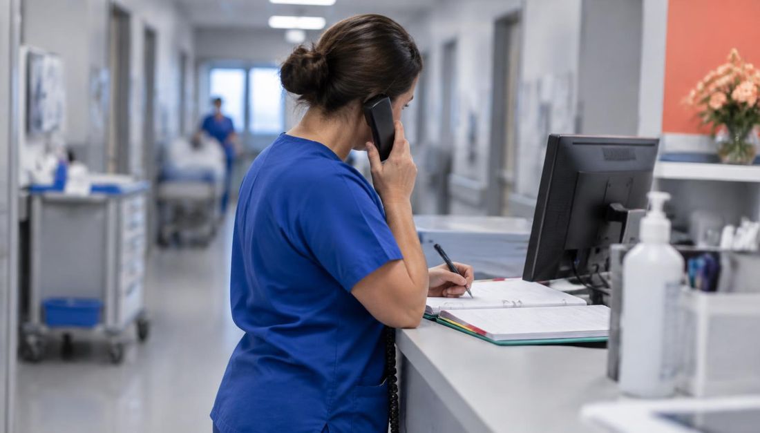 Medicinska sestra telefonom prenosi nalaz te nakon razgovora upisuje dogovor u plan njege na sestrinskom pultu.